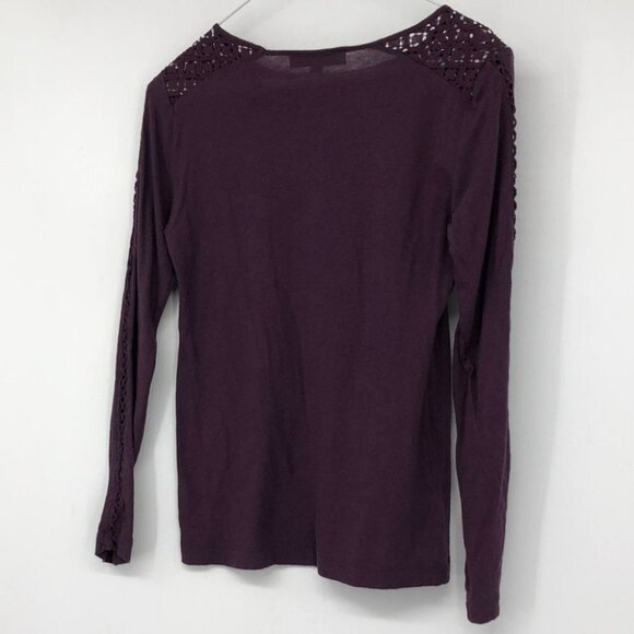 Loft purple long sleeve illusion lace neckline  cutout crochet sleeve t-shirt XS - Picture 3 of 13